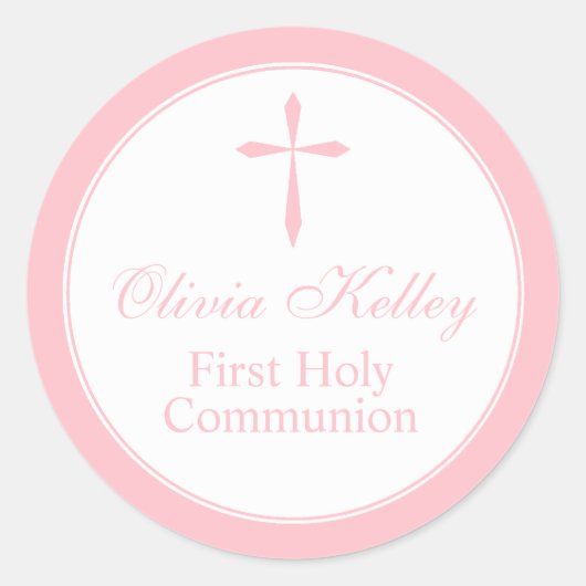 宗教モダンクロス、ピンクメッセージカード ラウンドシール (正面)