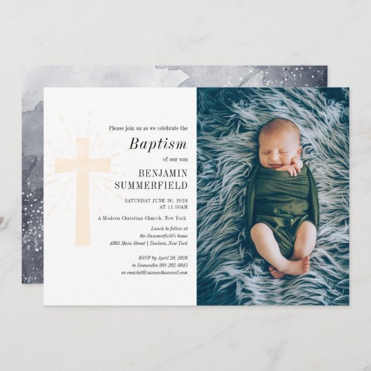 宗教モダンバプテスマと《キリスト教》洗礼式や命名式 招待状 (正面/裏面)