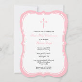 宗教モダン十字形、ピンク 招待状 (正面)