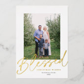 宗教モダン賛美のクリスマス写真金ゴールド 箔シーズンカード (正面)