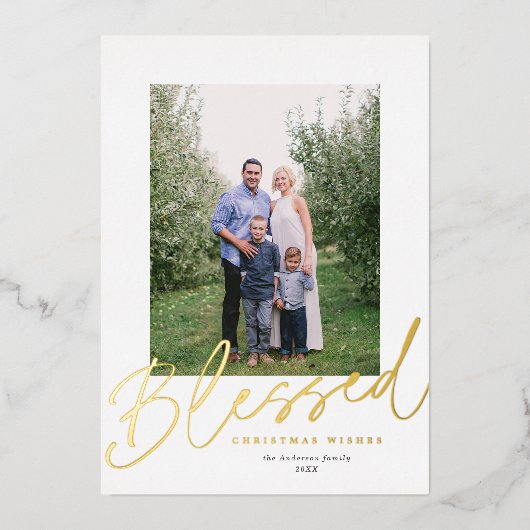 宗教モダン賛美のクリスマス写真金ゴールド 箔シーズンカード (正面)