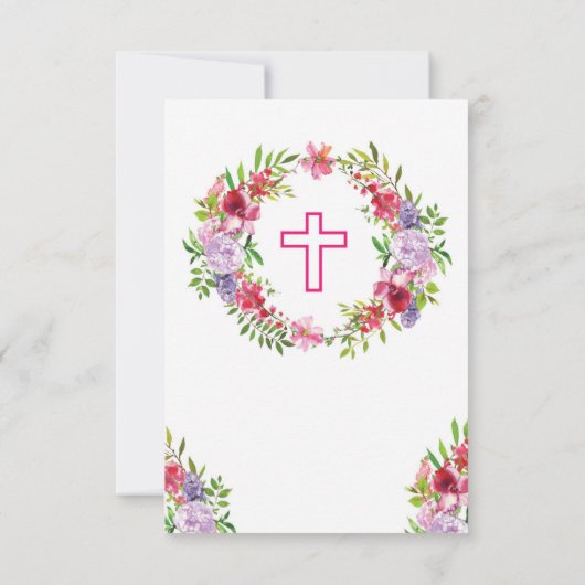 宗教リースの十字の花の神聖なカードありがとう サンキューカード (裏面)