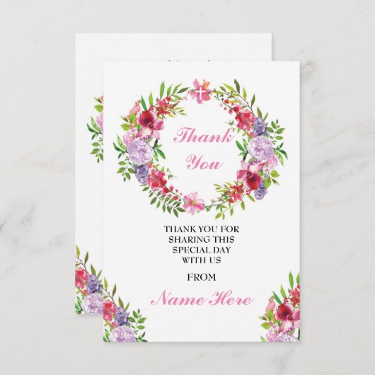 宗教リースの十字の花の神聖なカードありがとう サンキューカード (正面/裏面)