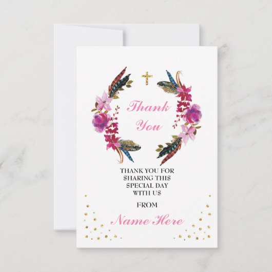 宗教リースの十字の花の金ゴールドカードありがとう サンキューカード (正面)