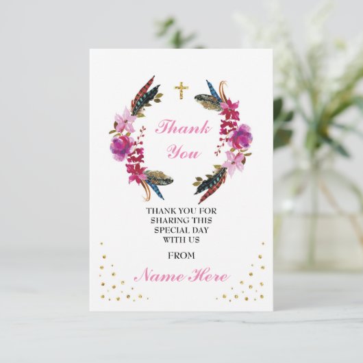 宗教リースの十字の花の金ゴールドカードありがとう サンキューカード (スタンド正面)