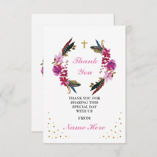 宗教リースの十字の花の金ゴールドカードありがとう サンキューカード (正面/裏面)