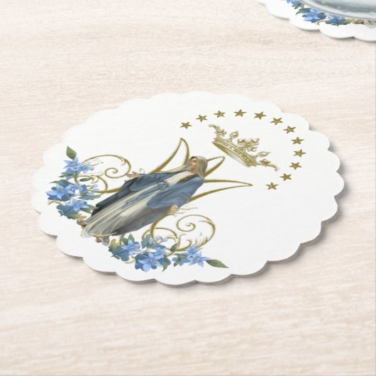 宗教ヴァージンマエレガントリーフローラ金ゴールド ペーパーコースター (アングル)