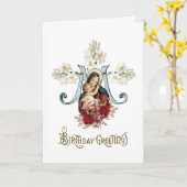 宗教ヴァージンマリアイエスカトリックヴィンテージ カード (黄色い花)