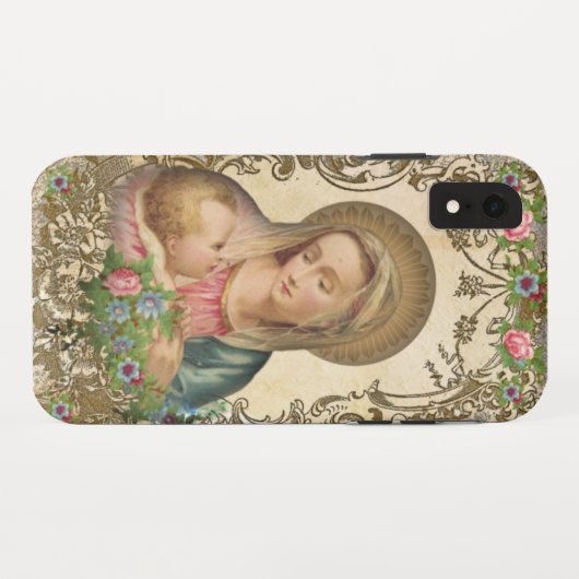 宗教ヴァージンマリアベビーイエスヴィンテージフローラ Case-Mate iPhoneケース (裏面(横))