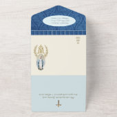 宗教ヴァージンマリーブルーフローラ誕生日ヴィンテージ オールインワン招待状 (外側)