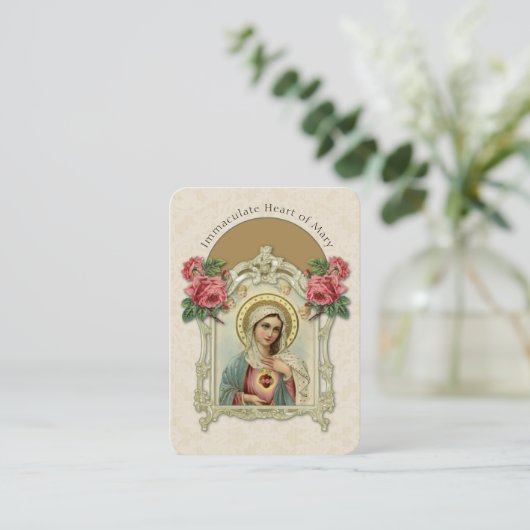 宗教ヴァージンマリーヴィンテージバラ祈りの言葉 名刺 (スタンド正面)