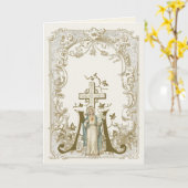 宗教ヴァージンメアリヴィンテージメリアンクロス カード (黄色い花)