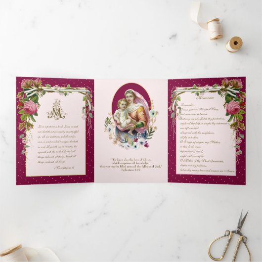 宗教ヴァージンメアリーイエス祈りの言葉バレンタイン 三つ折りカード (内部)