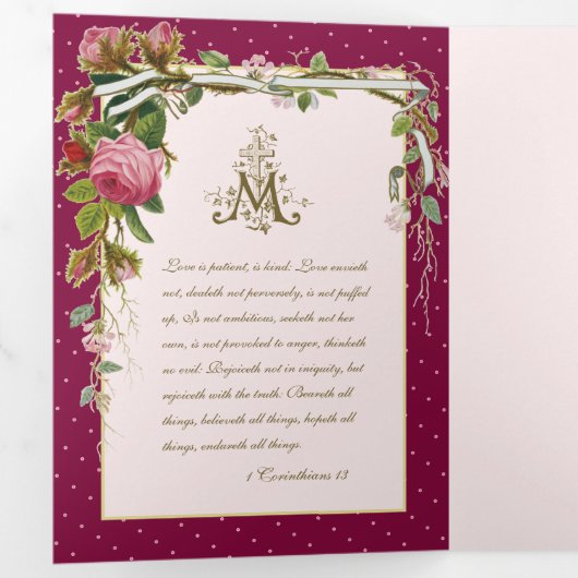 宗教ヴァージンメアリーイエス祈りの言葉バレンタイン 三つ折りカード (内部最初)