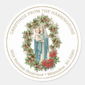 宗教ヴァージンメアリーイエズスクリスマスポインセチア ラウンドシール (正面)