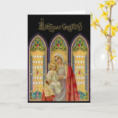 宗教ヴァージンメアリーイエズステンドグラス窓 カード (黄色い花)