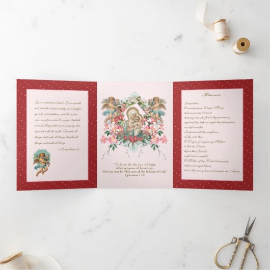 宗教ヴァージンメアリーエンジェル祈りの言葉バレンタイン 三つ折りカード (内部)