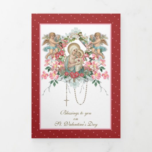 宗教ヴァージンメアリーエンジェル祈りの言葉バレンタイン 三つ折りカード (カバー)
