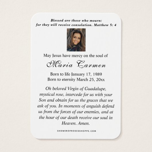 宗教ヴァージンメアリーグアダルーペカトリック葬儀 (裏面)