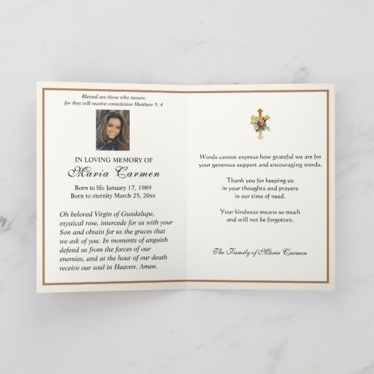 宗教ヴァージンメアリーグアダルーペカトリック葬儀C カード (内部)