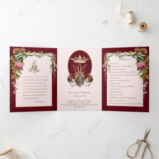 宗教ヴァージンメアリーグアダルーペ祈りの言葉バレンタインT 三つ折りカード (内部)