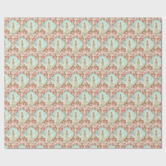 宗教ヴァージンメアリーファティマピンクヴィンテージバラ  ラッピングペーパー (フラット)