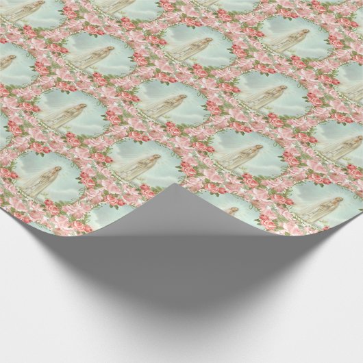 宗教ヴァージンメアリーファティマピンクヴィンテージバラ  ラッピングペーパー (角)