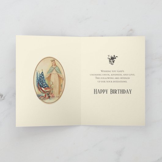 宗教ヴァージンメアリーフラッグ誕生日祈りの言葉カード カード (内部)