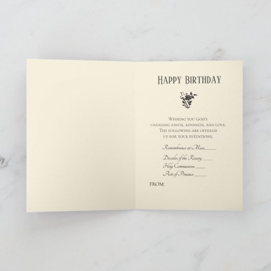 宗教ヴァージンメアリーフラッグ誕生日祈りの言葉 カード (内部)