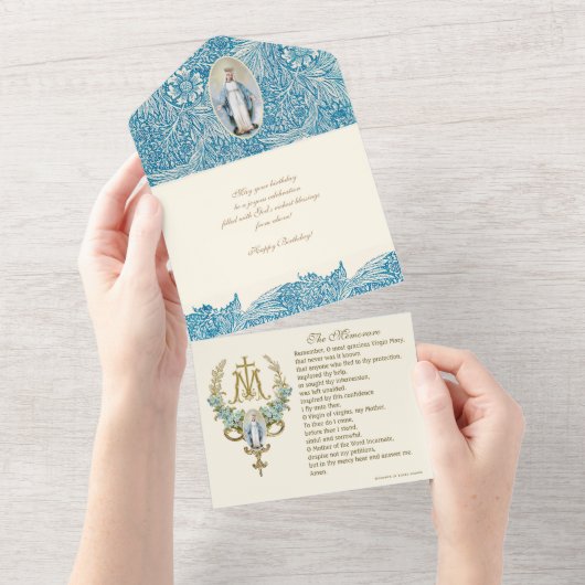 宗教ヴァージンメアリーブルーアニバーサリーヴィンテージすべて オールインワン招待状 (貼ってはがせる)