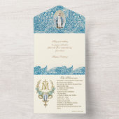 宗教ヴァージンメアリーブルーアニバーサリーヴィンテージすべて オールインワン招待状 (内側)