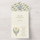 宗教ヴァージンメアリーブルーフローラ誕生日 オールインワン招待状 (内側)