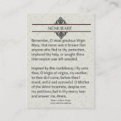 宗教ヴァージンメアリーメモリアレ祈りの言葉神聖カード 名刺 (裏面)