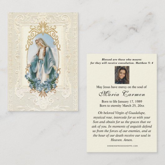 宗教ヴァージンメアリーモディラル祈りの言葉 プレイスカード (正面/裏面)