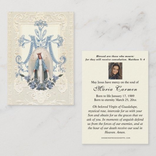 宗教ヴァージンメアリーモディラル祈りの言葉 プレイスカード (正面/裏面)