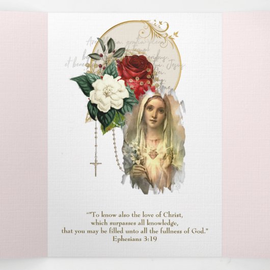 宗教ヴァージンメアリーロザリオ祈りの言葉バレンタインター 三つ折りカード (内部中)