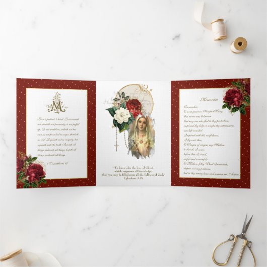 宗教ヴァージンメアリーロザリオ祈りの言葉バレンタインター 三つ折りカード (内部)