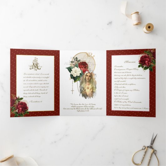 宗教ヴァージンメアリーロザリオ祈りの言葉バレンタイン 三つ折りカード (内部)