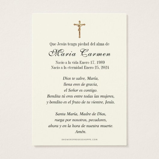 宗教ヴァージンメアリー葬儀記念祈りの言葉 (裏面)