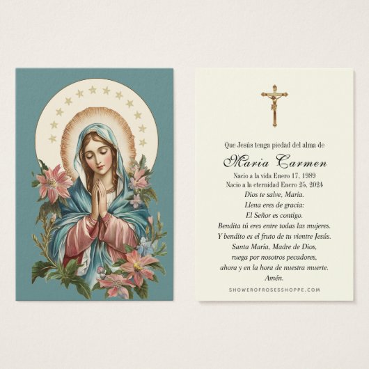 宗教ヴァージンメアリー葬儀記念祈りの言葉 (正面&裏面)