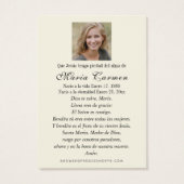 宗教ヴァージンメアリー葬儀記念祈りの言葉 (裏面)