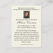 宗教ヴァージンメアリー葬式グアダルーペ プレイスカード (裏面)