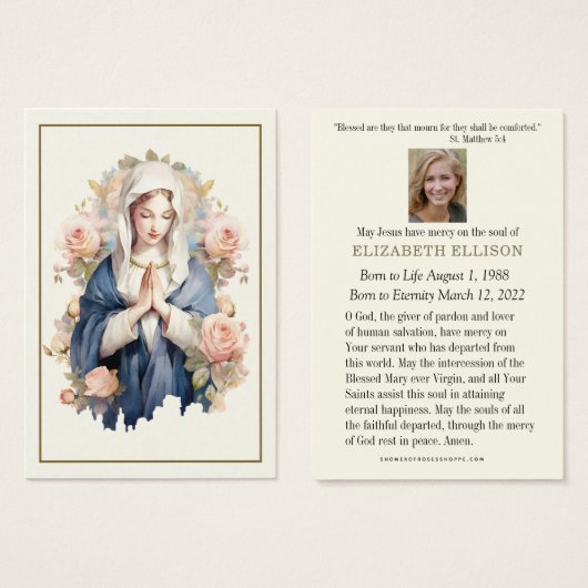 宗教ヴァージンメアリ葬儀祈りの言葉カード (正面&裏面)