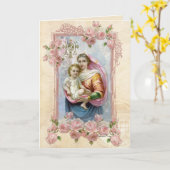 宗教ヴァージンメリーイエスカトリックヴィンテージ カード (黄色い花)