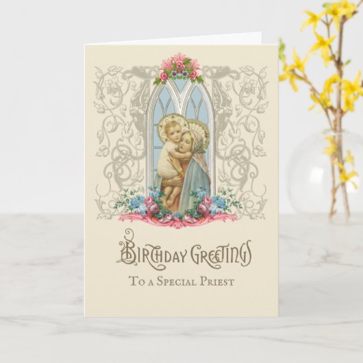 宗教ヴァージンメリーイエスカトリック司祭 カード (黄色い花)