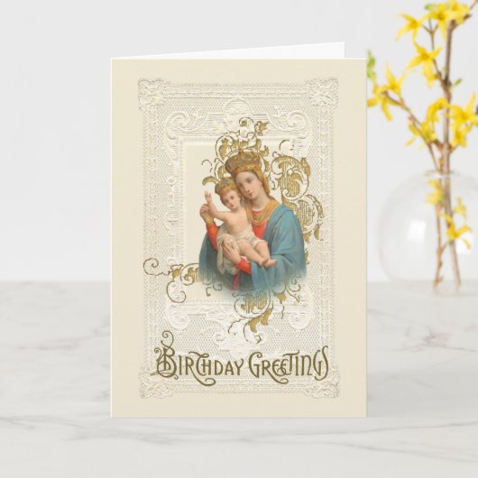 宗教ヴァージンメリーイエスカトリック誕生日 カード (黄色い花)
