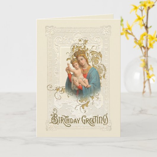 宗教ヴァージンメリーイエスカトリック誕生日 カード (黄色い花)