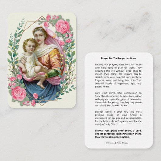 宗教ヴァージンメリーイエズパーガトリー祈りの言葉 プレイスカード (正面/裏面)