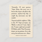 宗教ヴァージンメリーイエズメモリアレ祈りの言葉聖 プレイスカード (裏面)