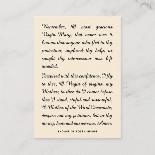 宗教ヴァージンメリーイエズメモリアレ祈りの言葉聖 プレイスカード (裏面)